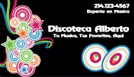 Discoteca Alberto business card with Spanish text